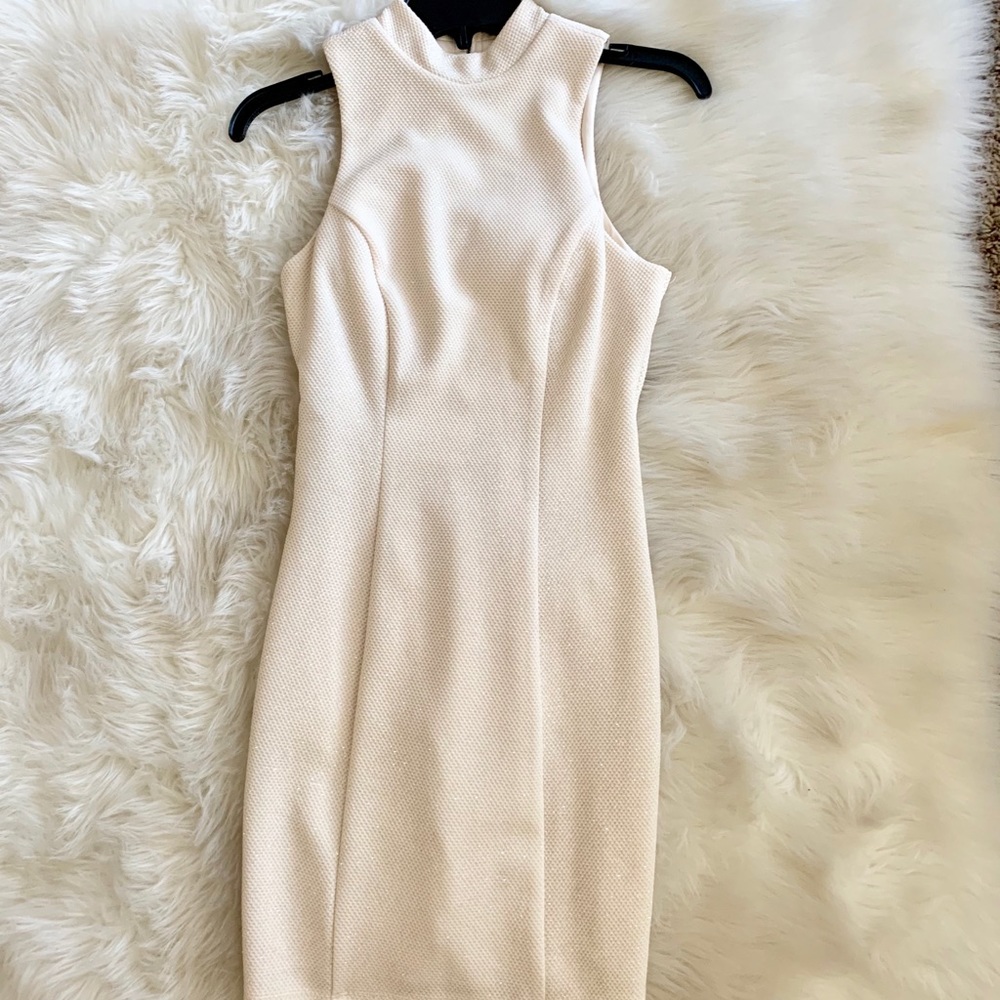 Cream gold shimmer cutout cocktail dress